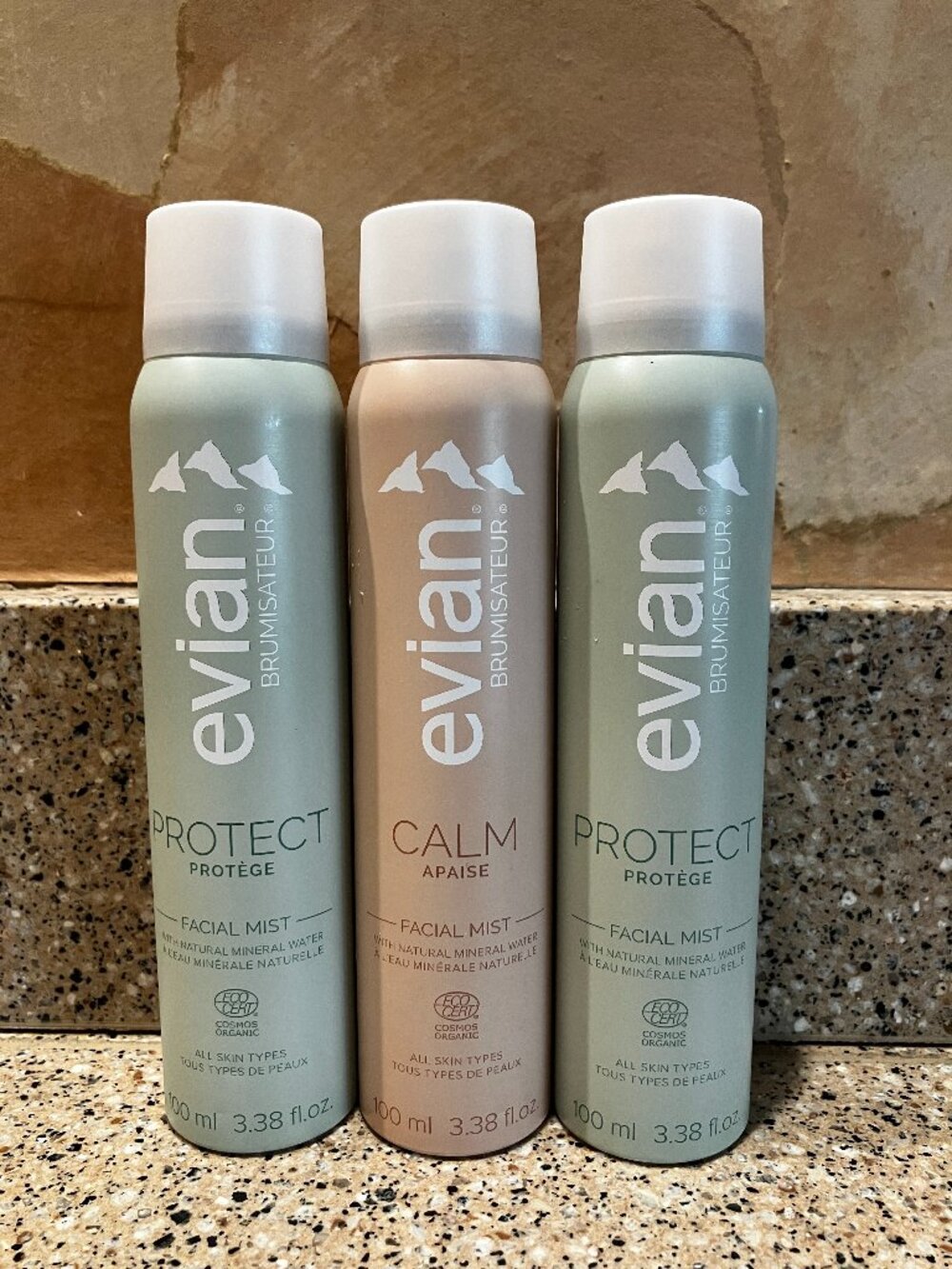 Evian Set of 2 Protect & 1 Calm Facial Mist 3.38 each! NEW
